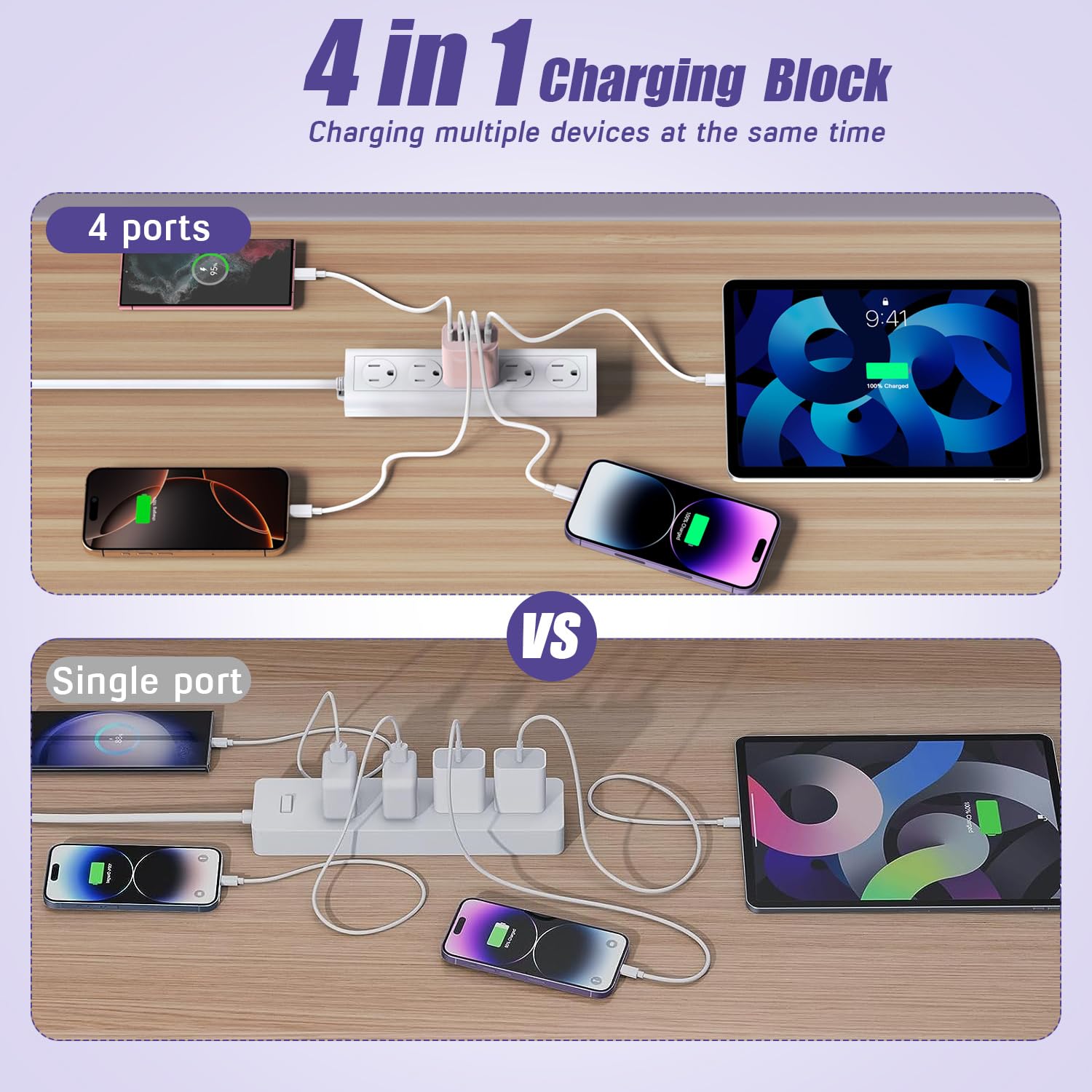 Bloque de carga rápida USB, adaptador de carga de 4 puertos de 40 W...