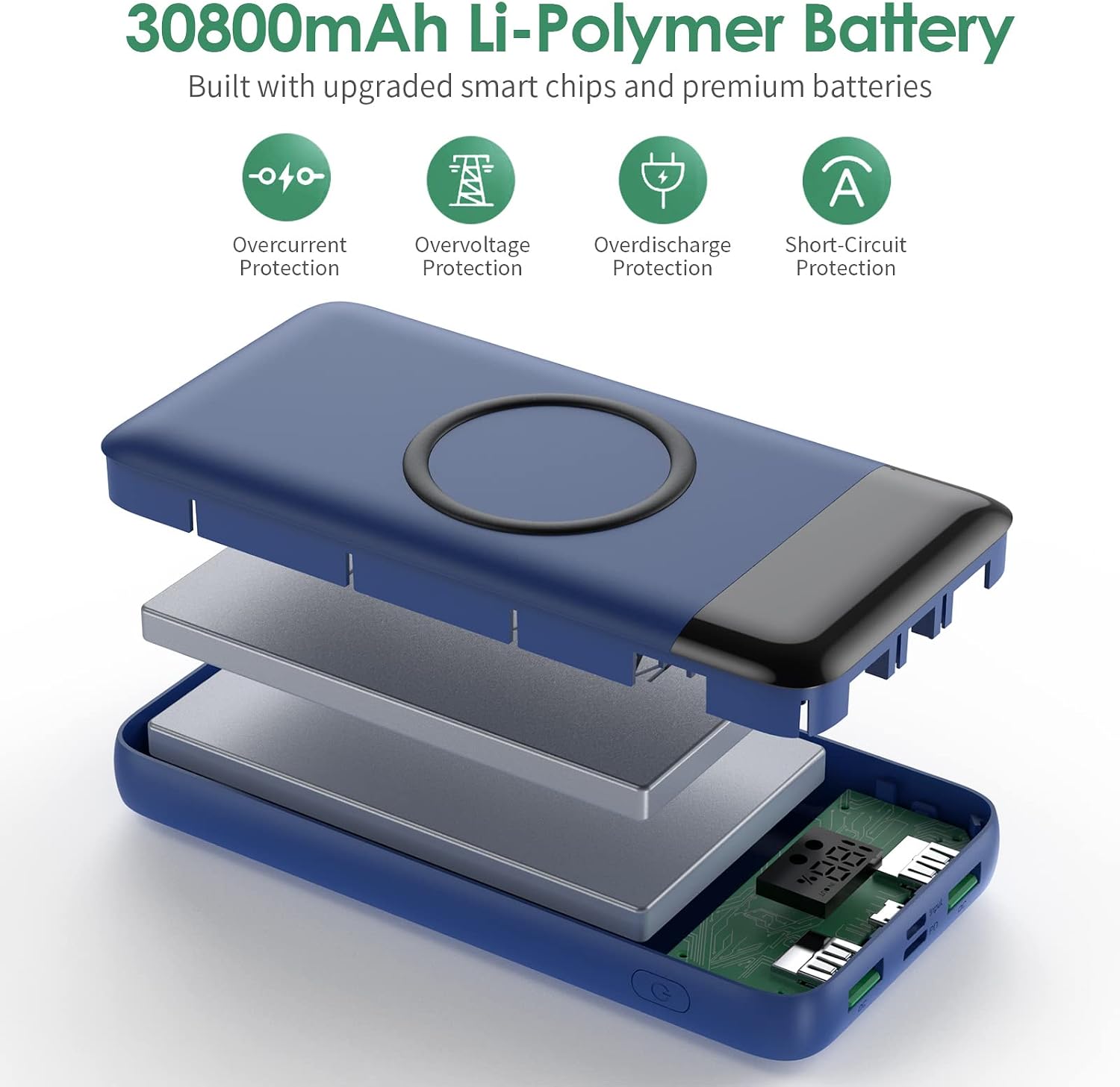 Cargador portátil inalámbrico de 30,800 mAh, cargador de batería US...