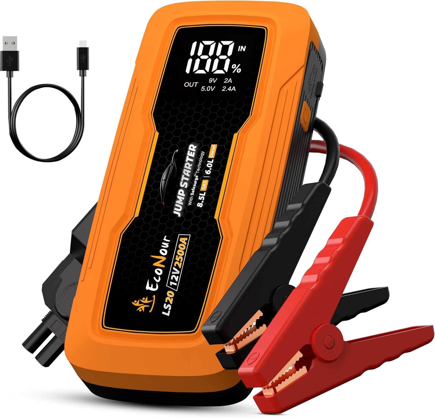 EcoNour 2500A - Arrancador portátil de batería de 12 V con motores...