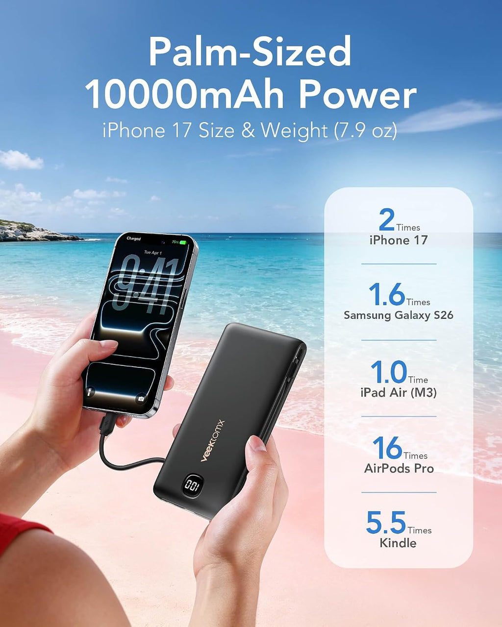 VEEKTOMX - Cargador portátil con cables incorporados de 10000 mAh,...