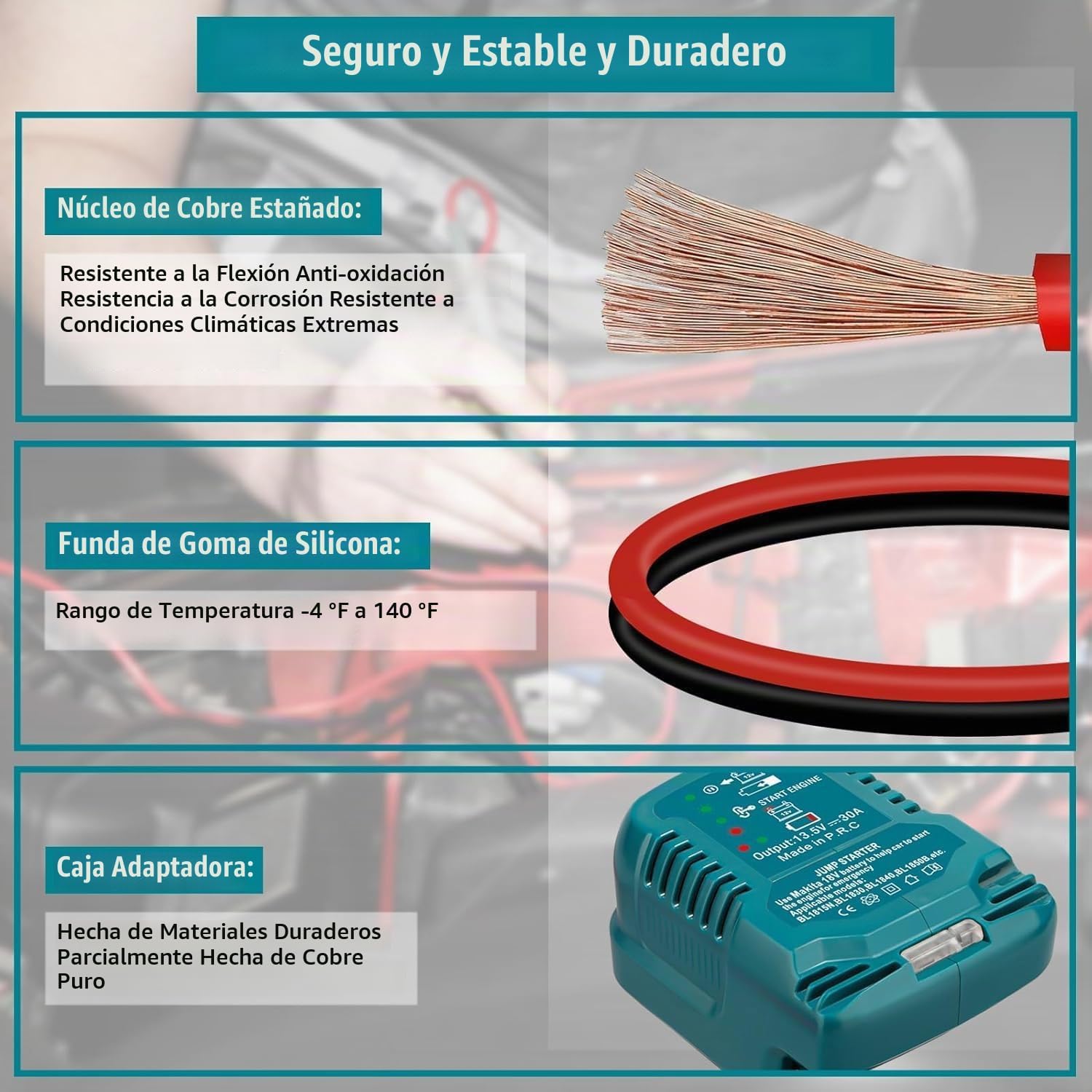 Adaptador de arranque para batería Makita LXT 18V | Cables de arran...