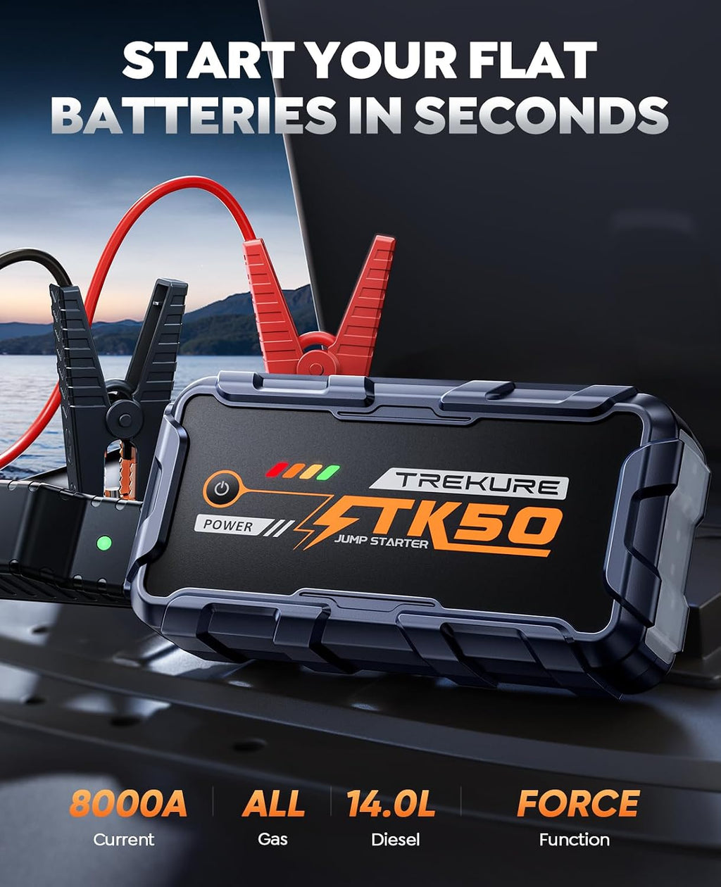 TREKURE Arrancador de batería de coche 8000A 26800mAh, arrancador d...