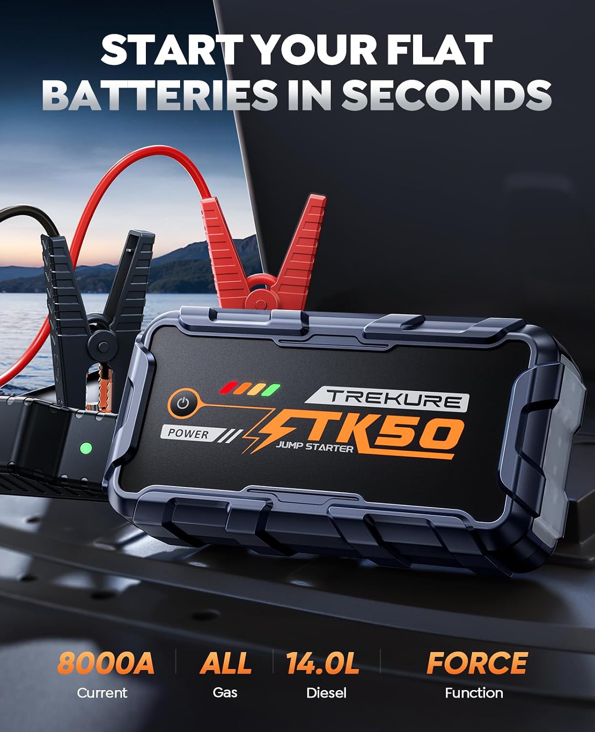 TREKURE Arrancador de batería de coche 8000A 26800mAh, arrancador d...
