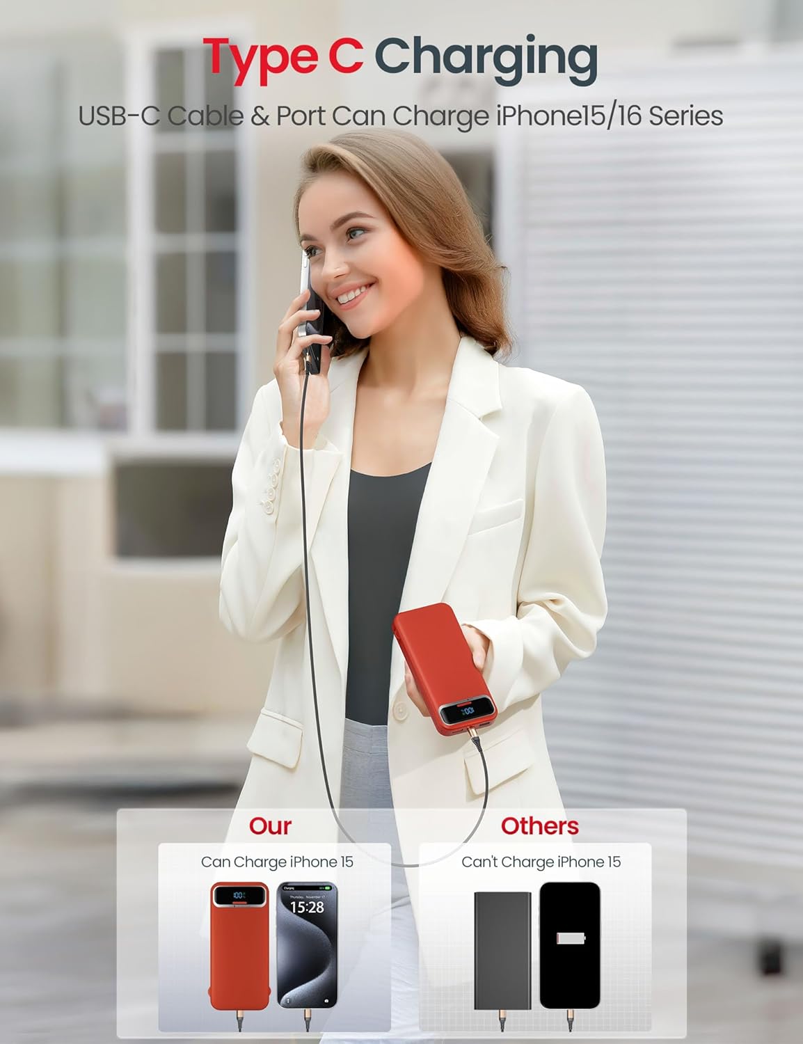Banco de energía de 12.000 mAh, cargador portátil ultraligero con c...