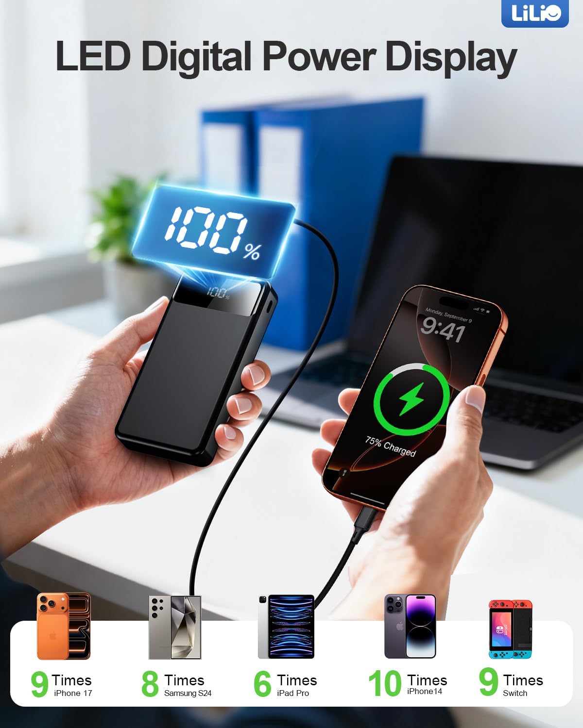 LILIO Cargador portátil Power Bank, batería de 60.000 mAh, batería...