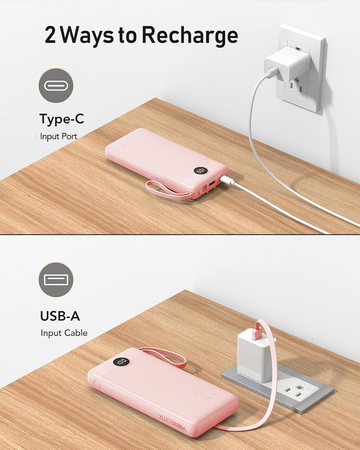 VEEKTOMX Cargador Portátil con Cables Integrados, Banco de Energía...