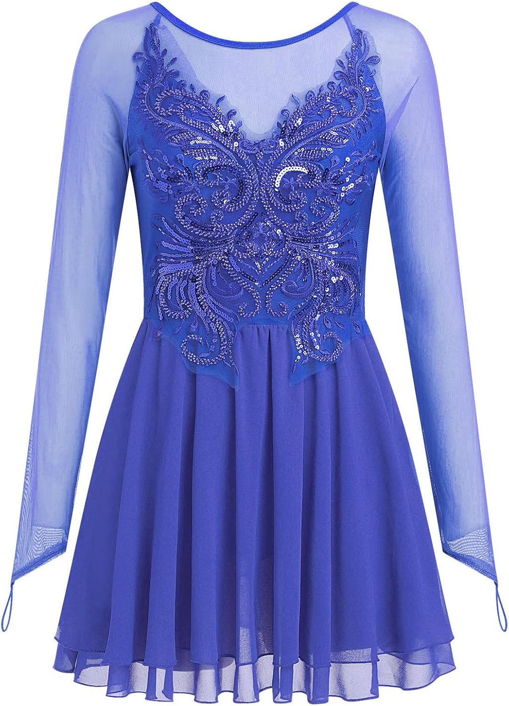 ODASDO Vestido de patinaje artístico para mujer, malla de manga lar...
