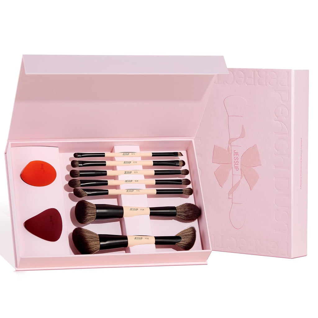 Jessup Juego de brochas de maquillaje con esponja de maquillaje, 7...