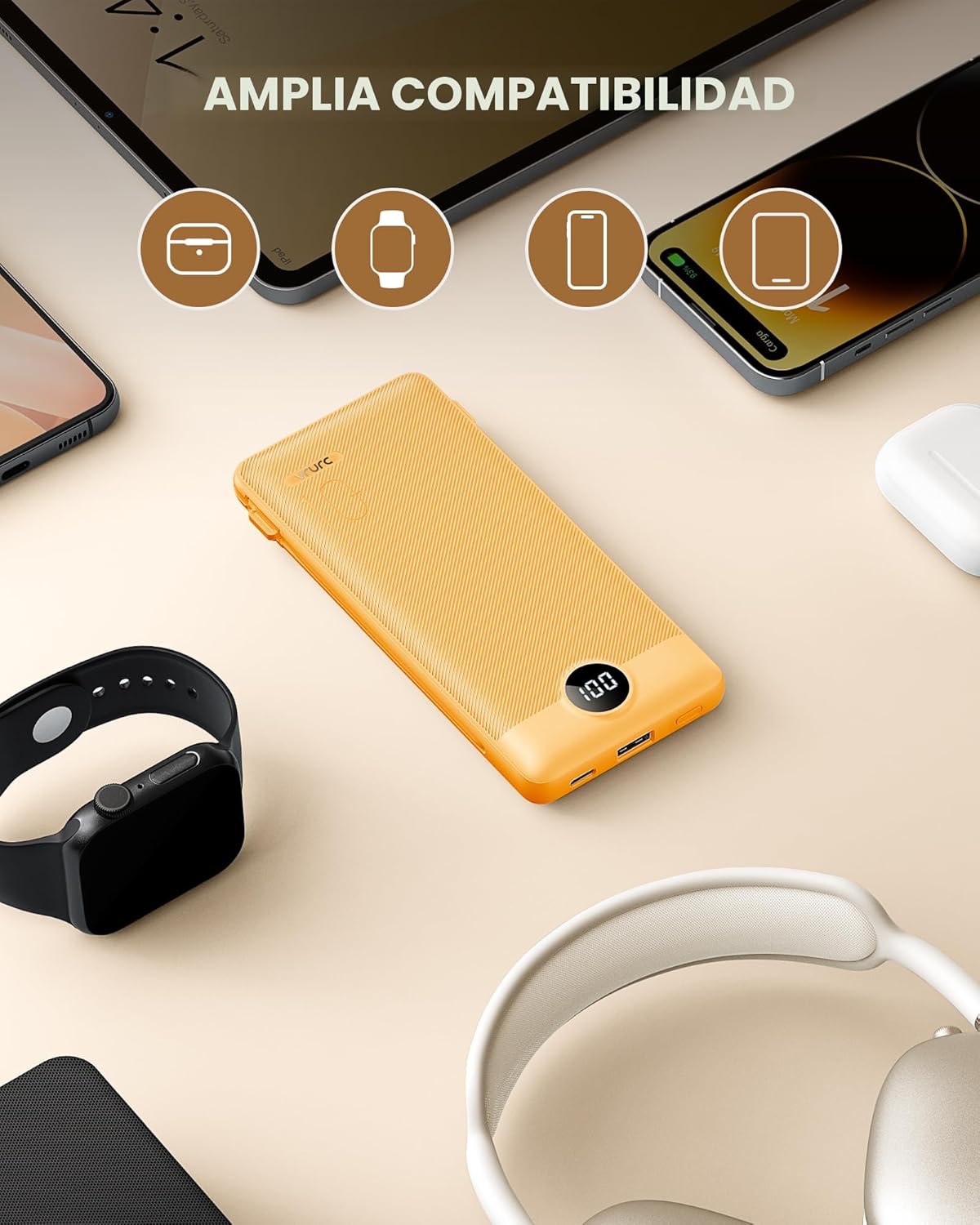 VRURC Cargador portátil con cables integrados y enchufe de pared de...