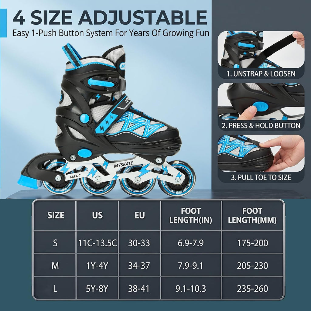Lightning Adjustable 4 Sizes Inline Skates with Full Light up Wheel...