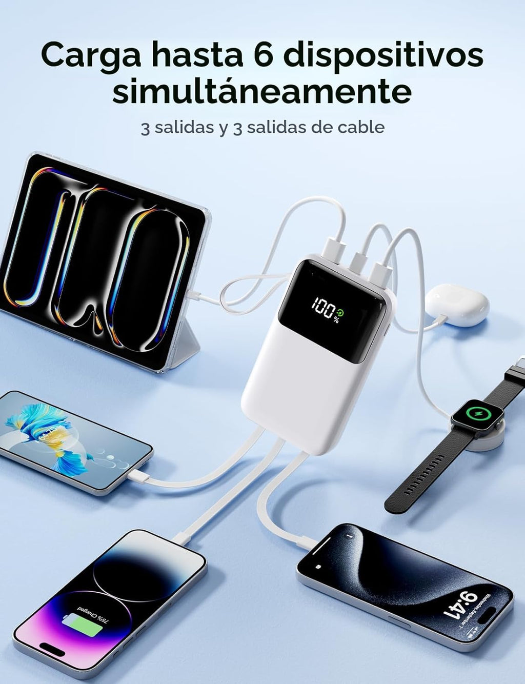 HELLEE Banco de energía, cargador portátil de 15000 mAh con cable i...