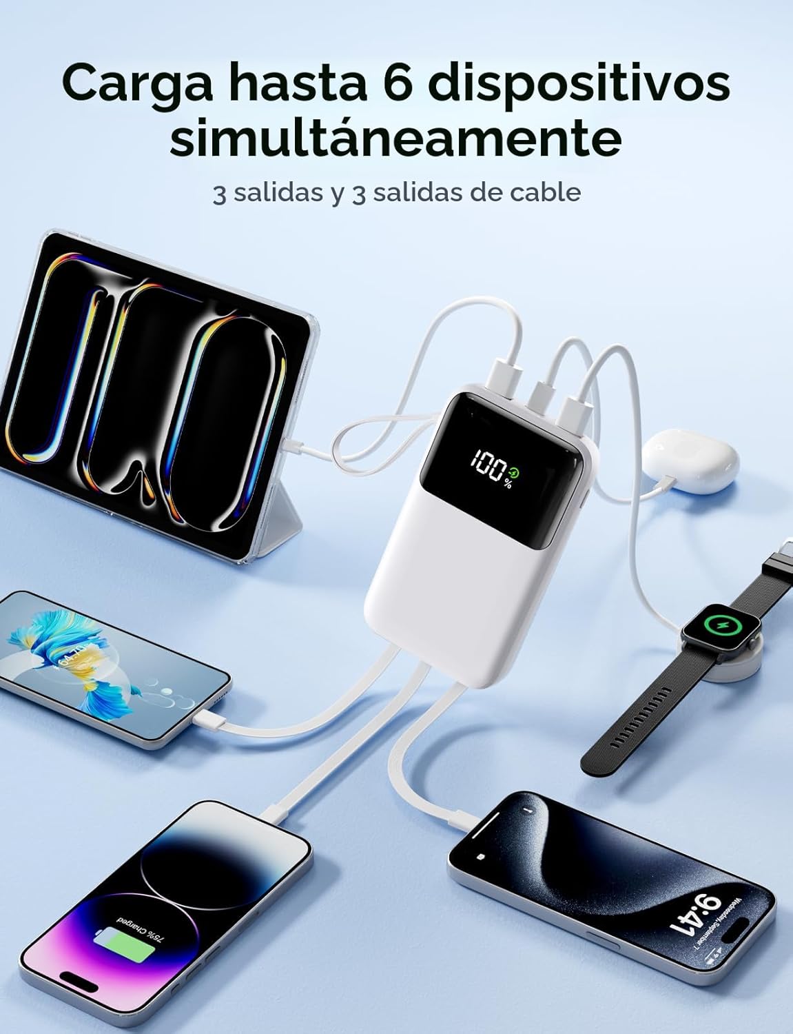 HELLEE Banco de energía, cargador portátil de 15000 mAh con cable i...