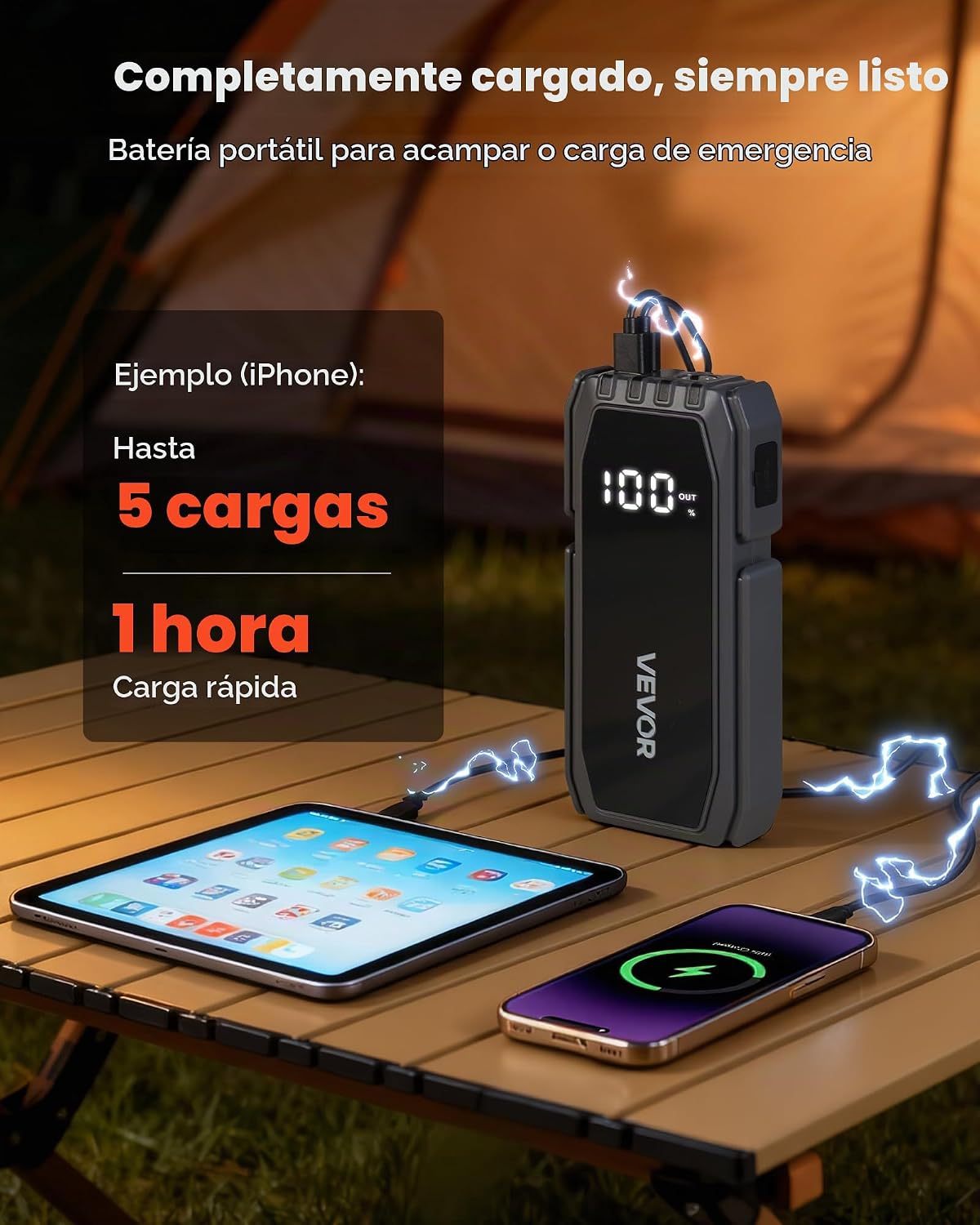 VEVOR Arrancador de salto, pico de 1500 A, paquete de batería de ar...