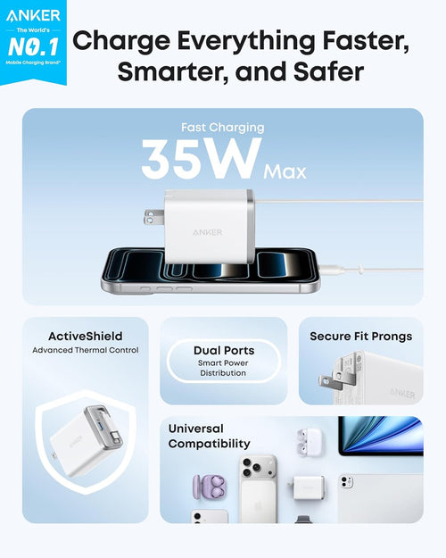 Anker Bloque de cargador Nano USB C, cargador compacto de 2 puertos...