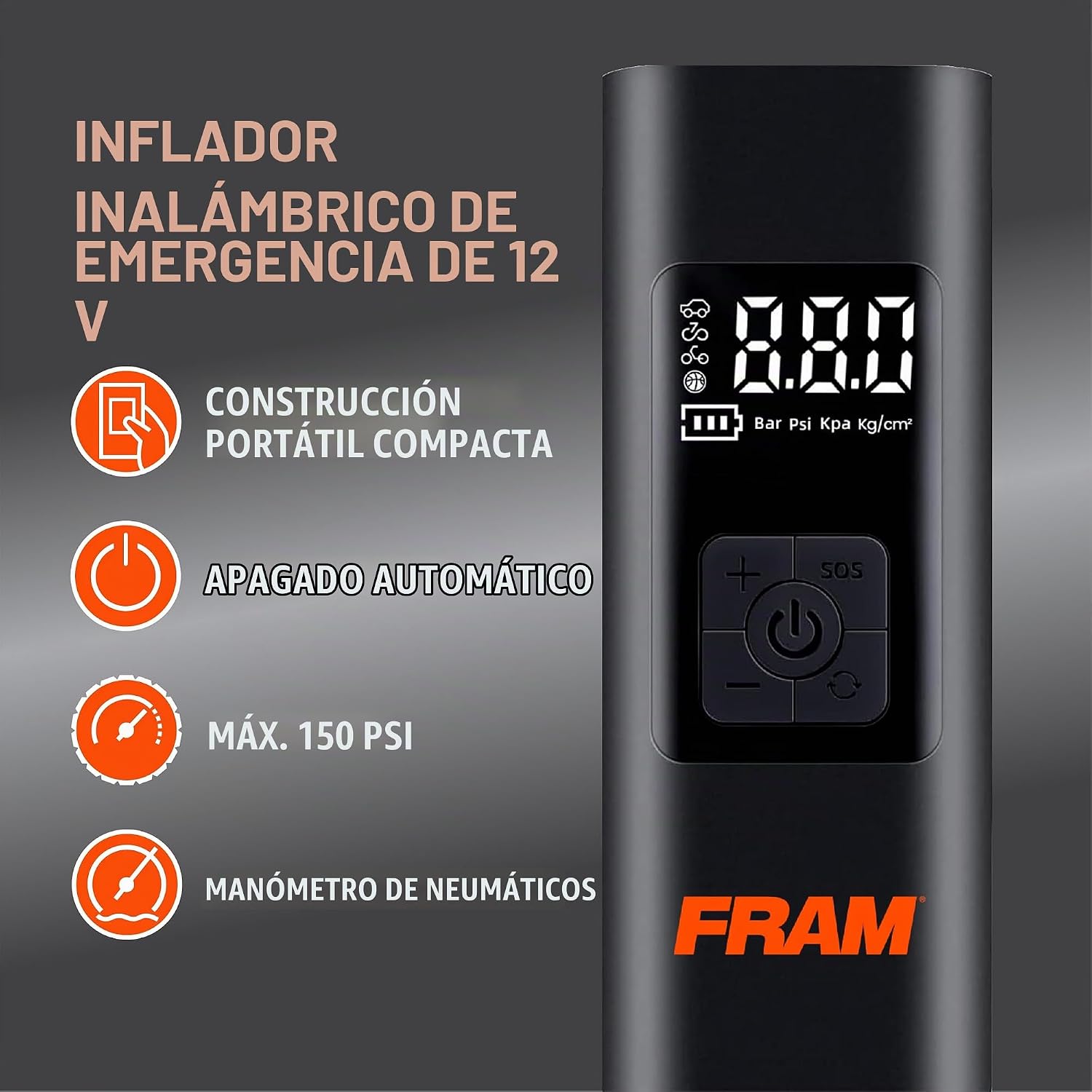 FRAM FEK40002 Inflador de neumáticos de emergencia portátil con bat...