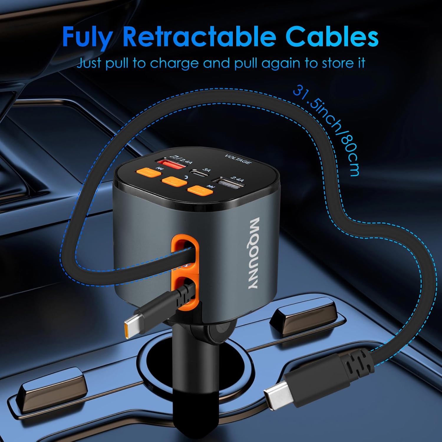 Cargador de Coche Retráctil, Cargador de Coche para Teléfono 5 en 1...