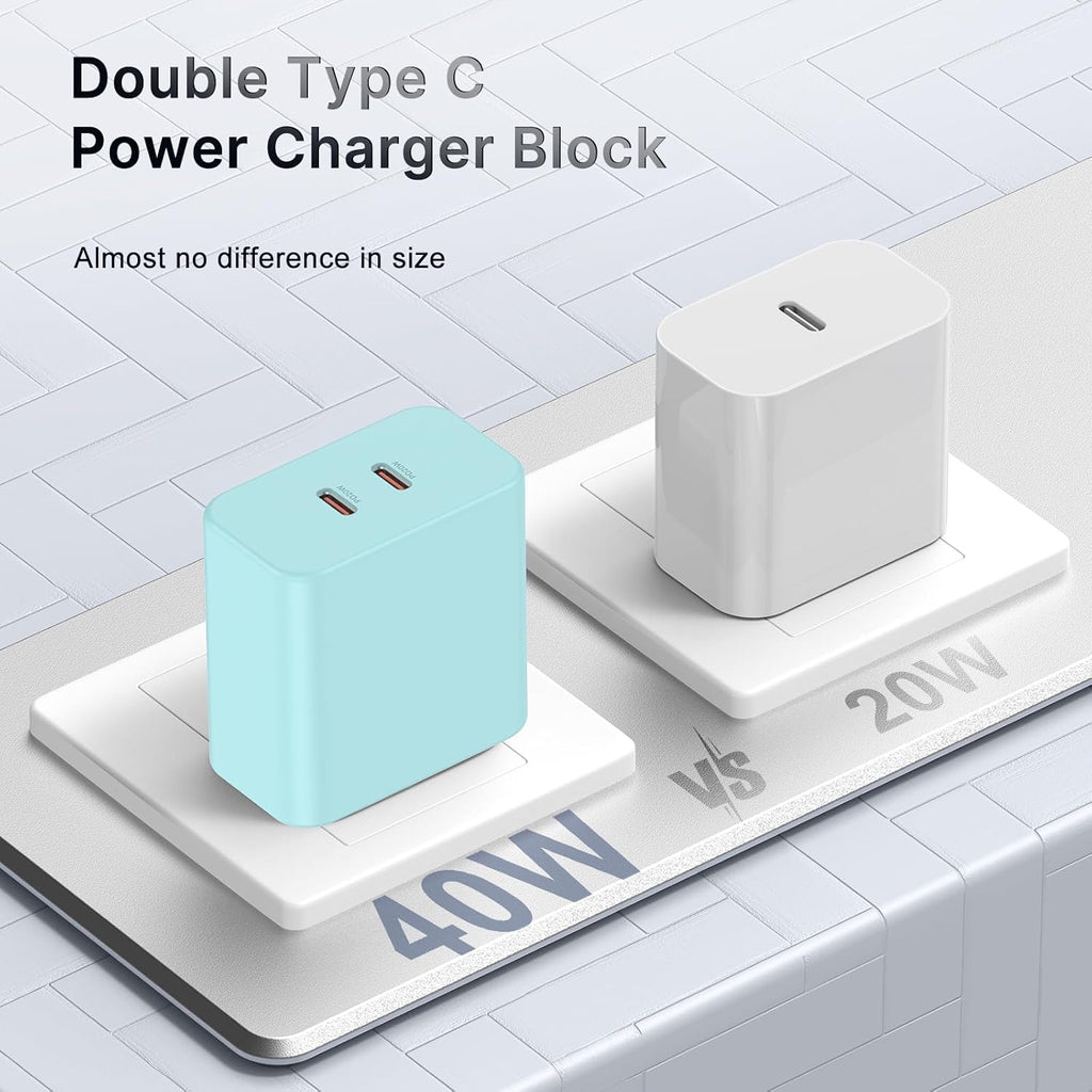 Susnwere Bloque de cargador USB C dual de 40 W, adaptador de corrie...