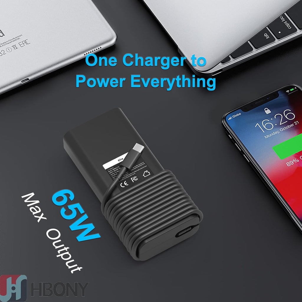 HBONY Cargador USB Tipo C de 65W 60W Compatible con Laptop Dell Lat...