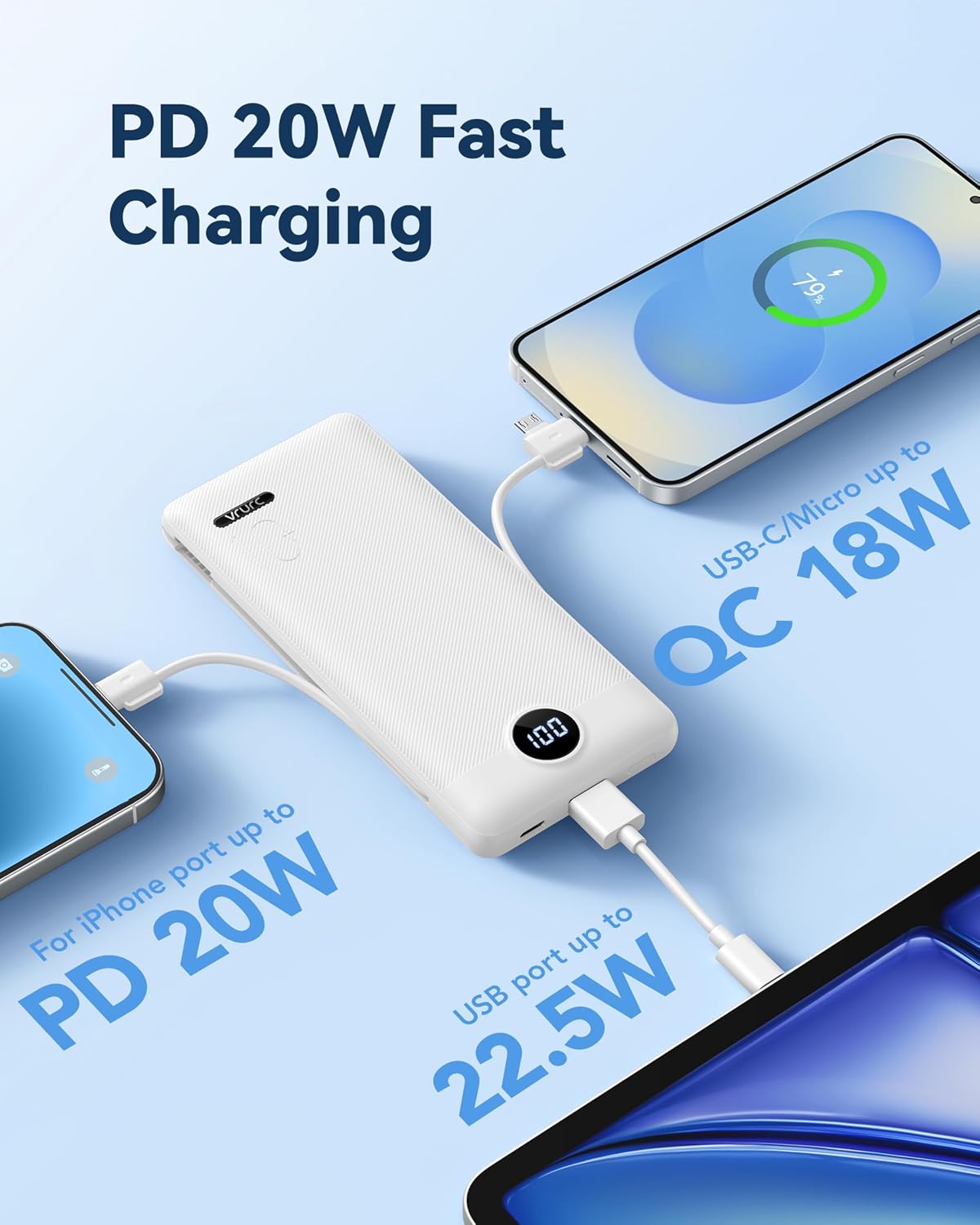 VRURC Cargador Portátil con Enchufe de Pared, 10000mAh Cargador Por...