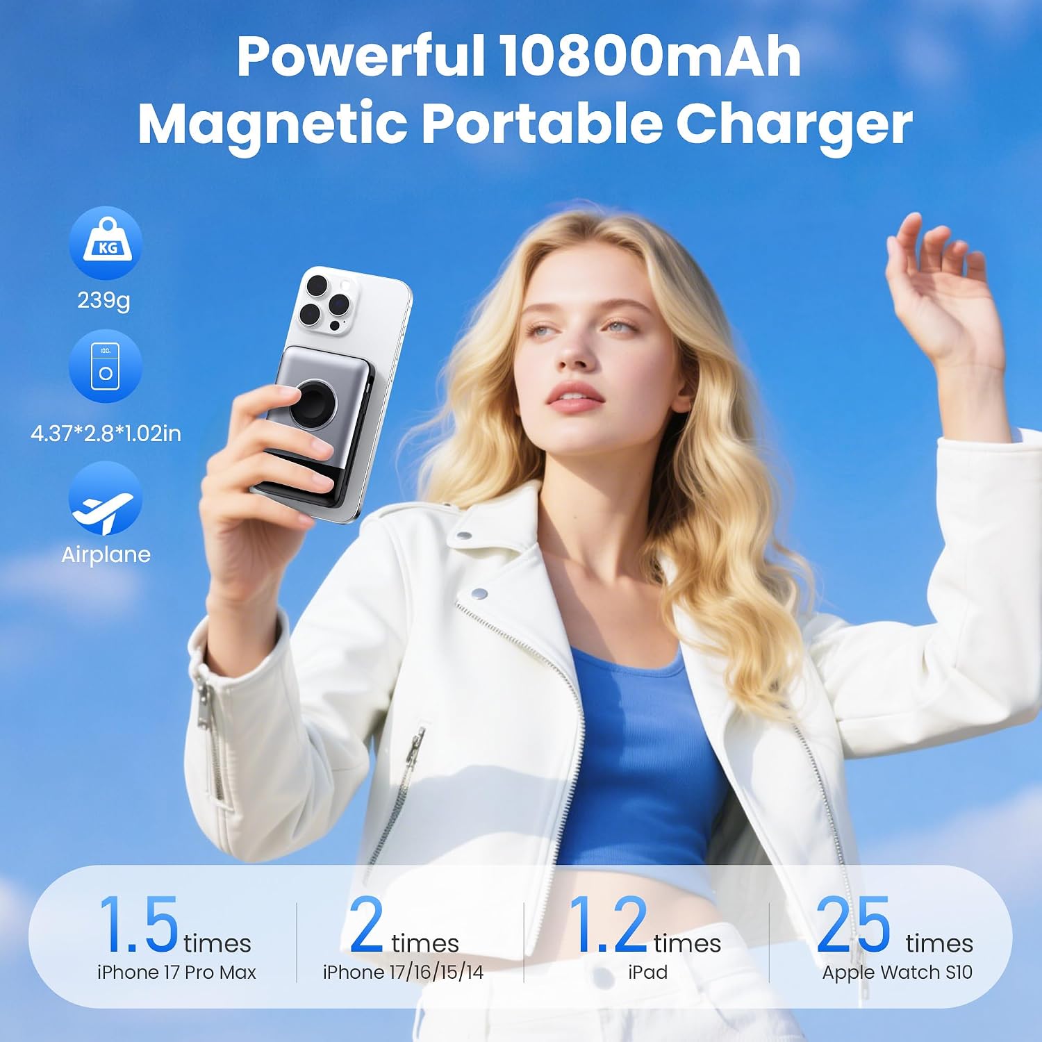 Ekrist Cargador portátil magnético para MagSafe con cable integrado...