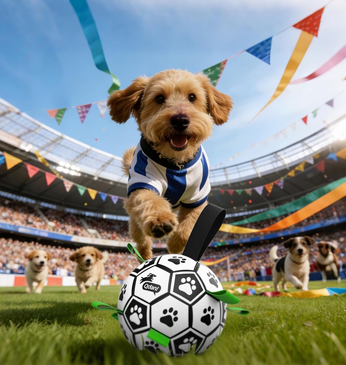 QDAN - Pelota de fútbol con correas para perros, juguetes interacti...