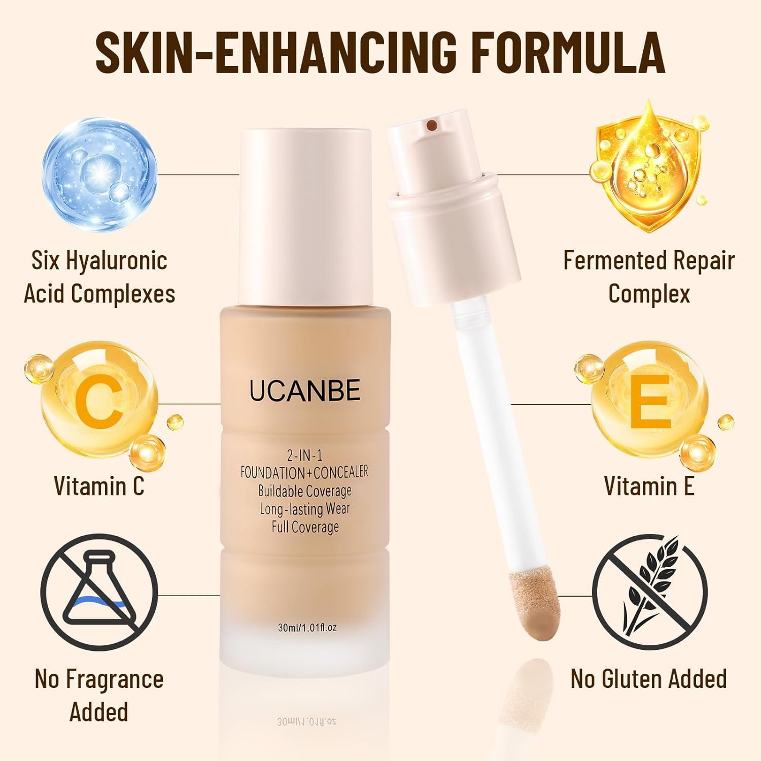 UCANBE Base líquida y corrector 2 en 1, juego de maquillaje de base...