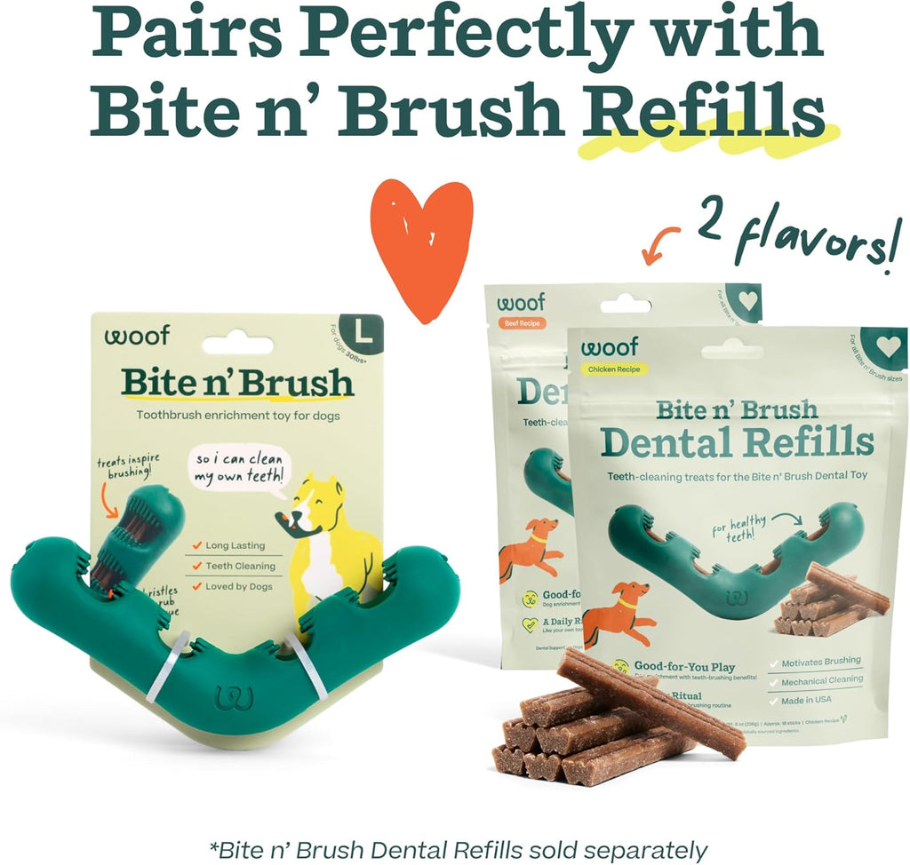 WOOF The Bite n' Brush - Cepillo de dientes para perros - Placa...