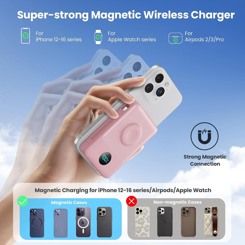 Ekrist Cargador portátil magnético para MagSafe con cable integrado...
