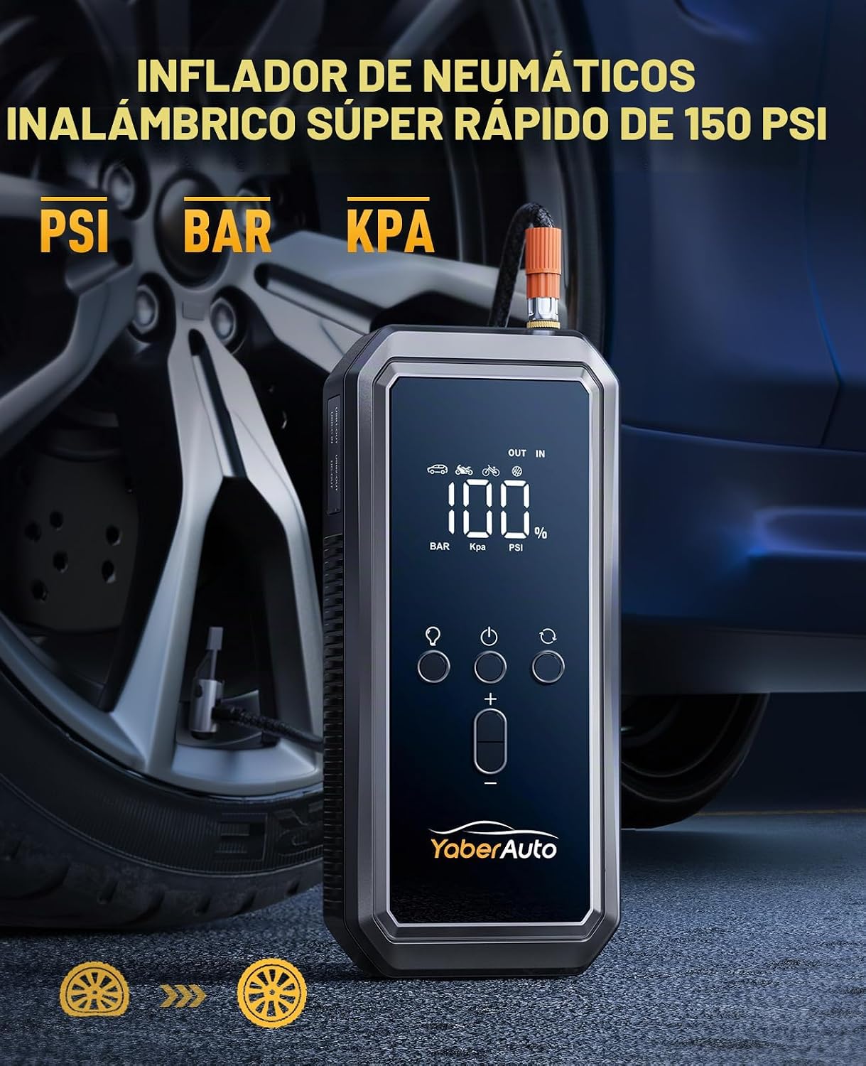YaberAuto Arrancador de salto 9-en-1 6000A 150PSI con compresor de...