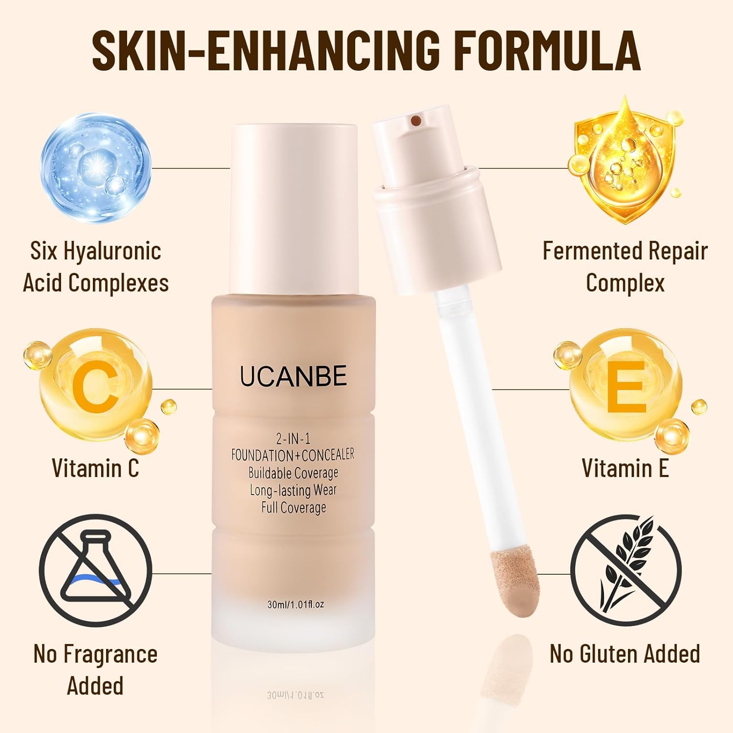 UCANBE Base líquida y corrector 2 en 1, base de maquillaje de cober...
