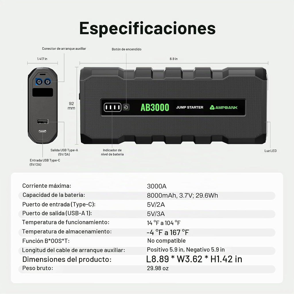 Arrancador de batería 3000A, caja de arranque de 12 V para batería...
