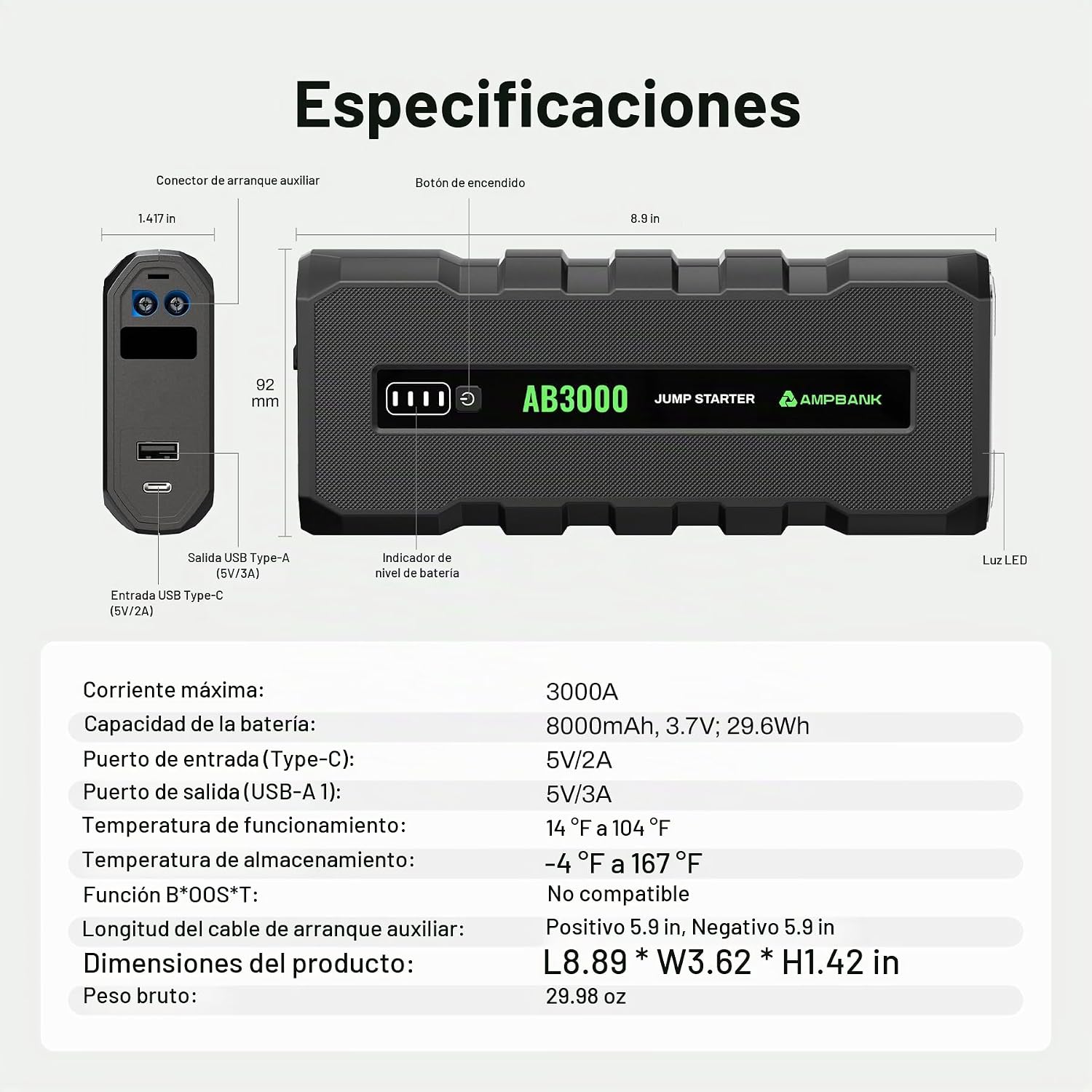 Arrancador de batería 3000A, caja de arranque de 12 V para batería...