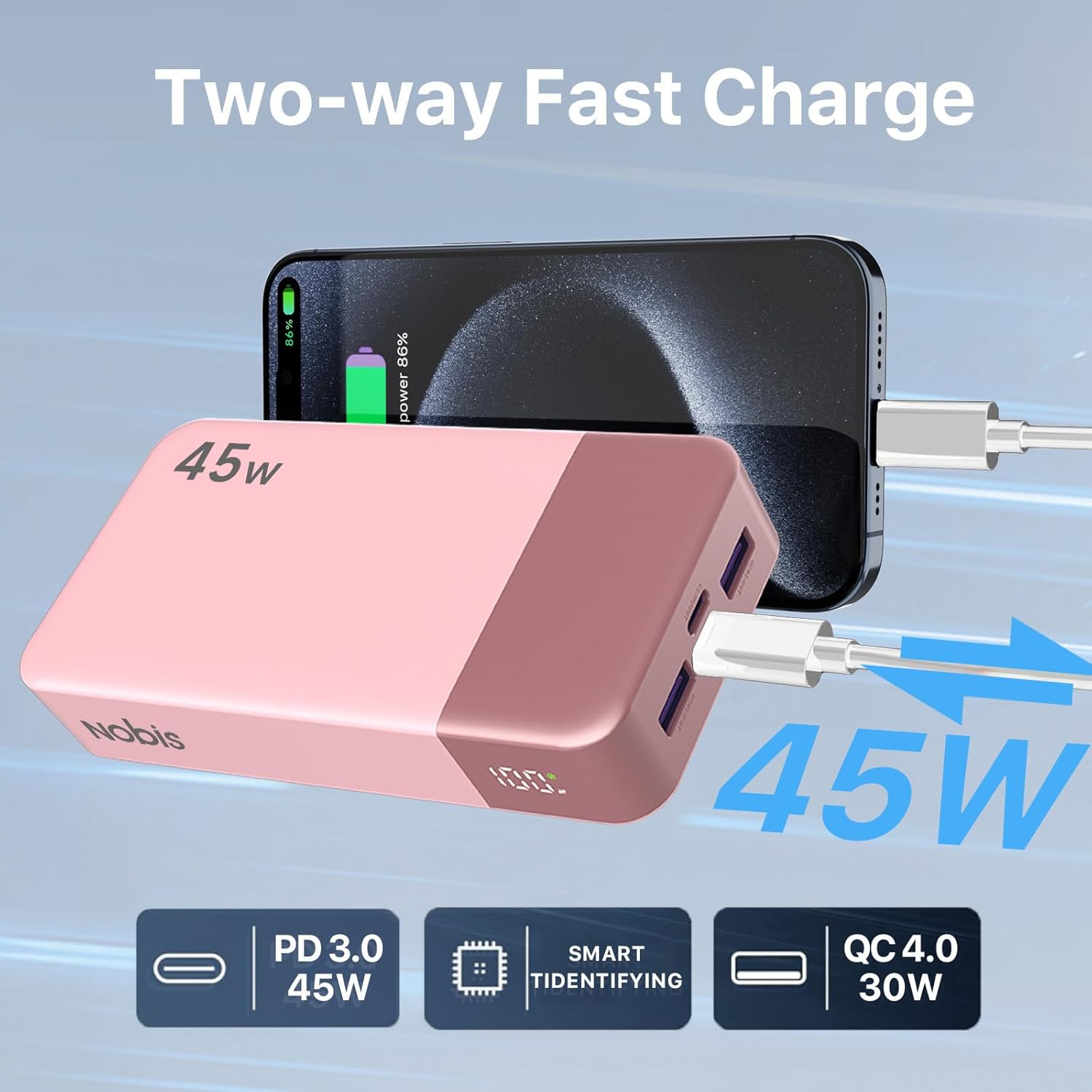 NOBIS Cargador Portátil, Banco de Energía de 20000mAh, Banco de Ene...