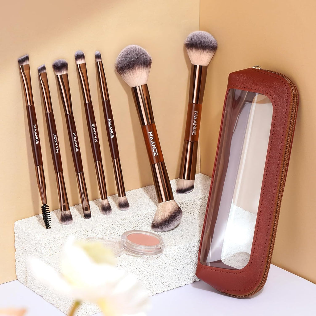MAANGE Juego de 7 pinceles para maquillaje con bolsa, brochas de ma...