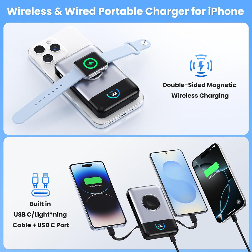 Ekrist Cargador portátil magnético para MagSafe con cable integrado...