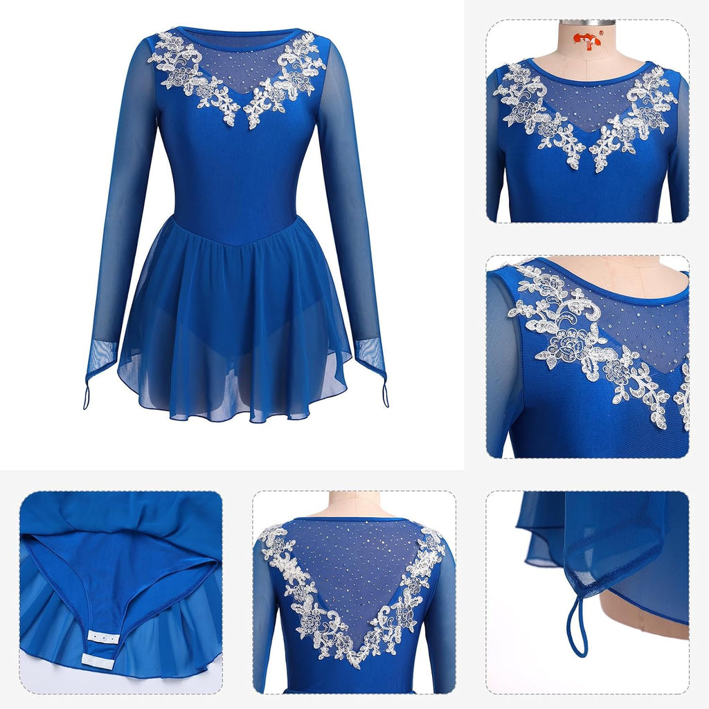 ODASOD - Vestido de patinaje sobre hielo para mujer, malla con bord...