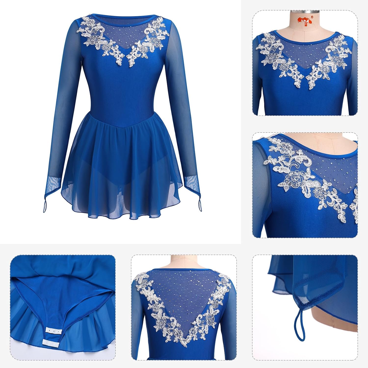 ODASOD - Vestido de patinaje sobre hielo para mujer, malla con bord...