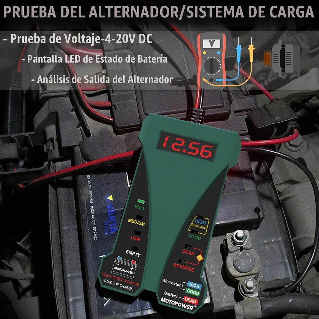 MOTOPOWER Probador de batería digital de 12 V, voltímetro y alterna...