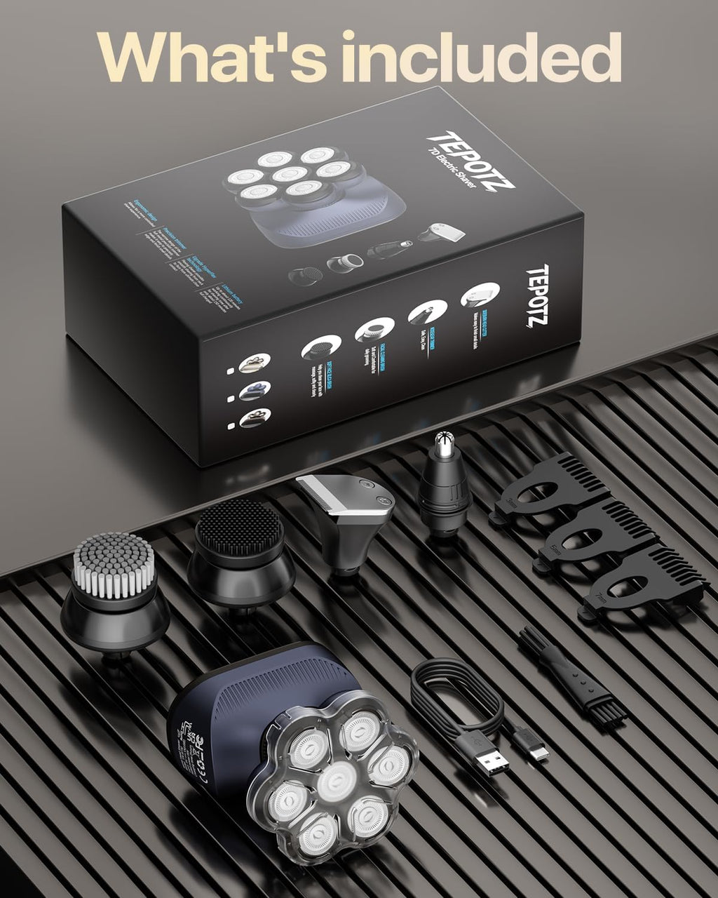TEPOTZ Afeitadoras eléctricas 7D para cabeza calva, maquinilla de a...
