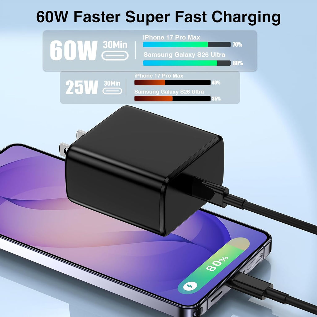 Hzevn Bloque de cargador de pared rápida USB C de 60 W para teléfon...