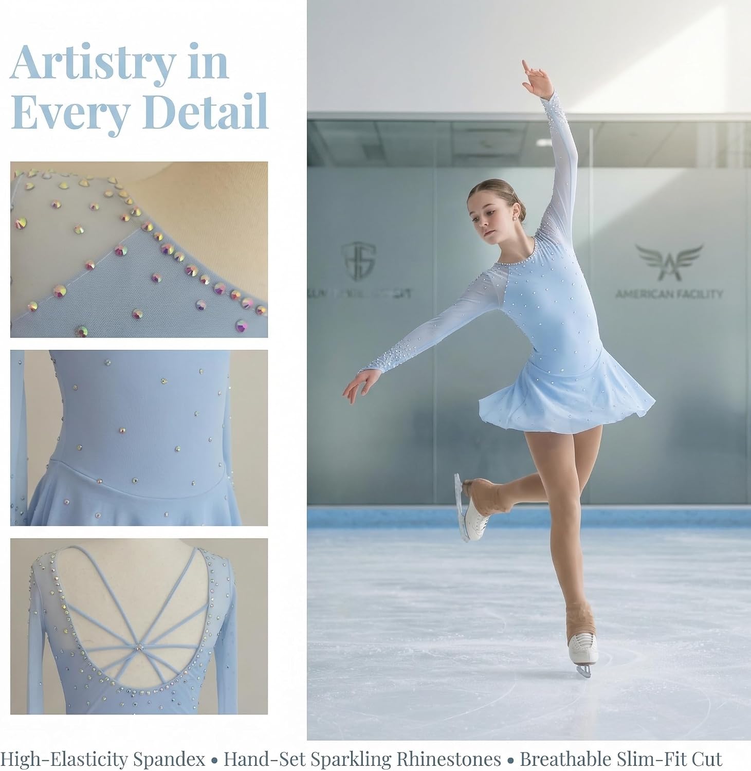 JoyCan Vestido de patinaje artístico Manga larga Poliéster Tamaño p...