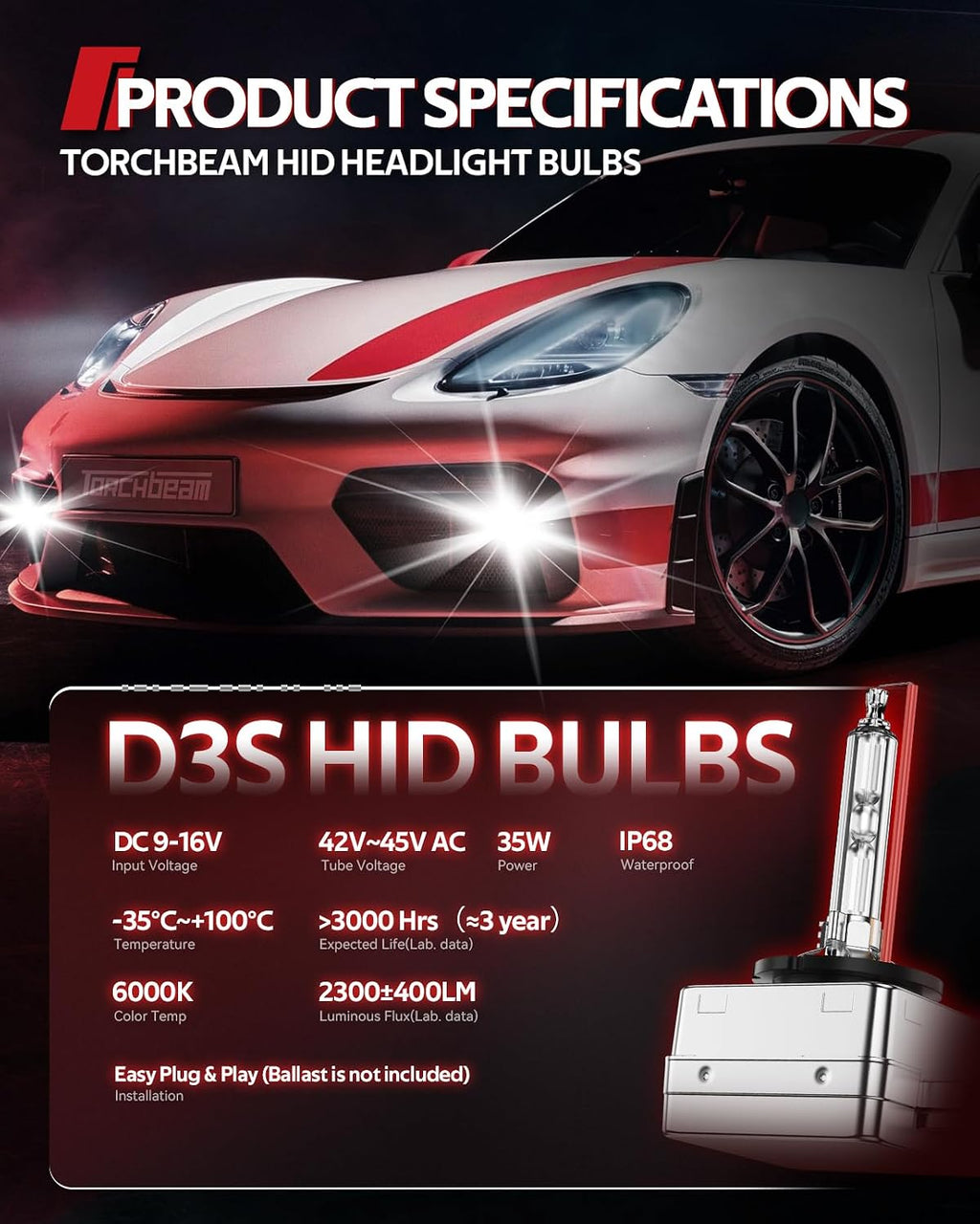 Torchbeam Bombillas HID D3S, 6000 K blanco frío, 35 W 66340 42403 4...