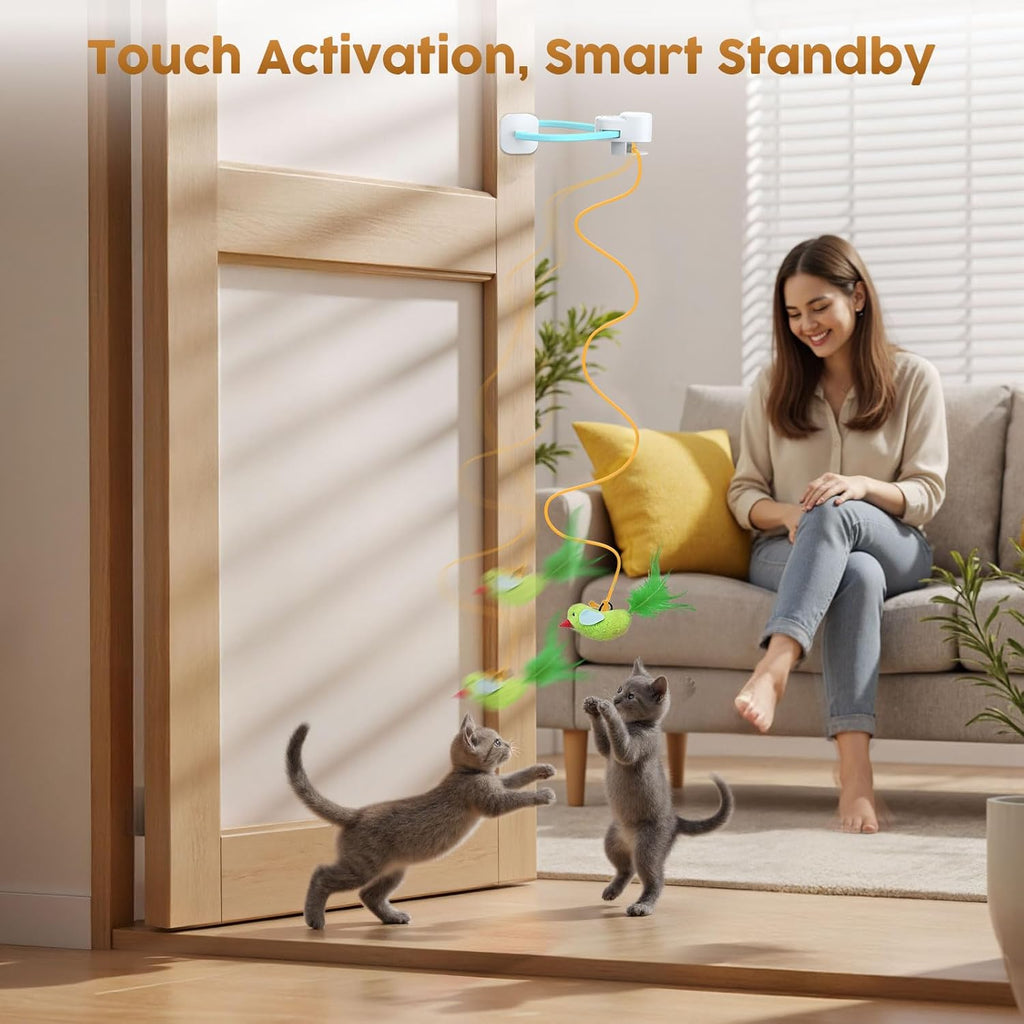 Juguetes interactivos para gatos de interior: varita de plumas de a...