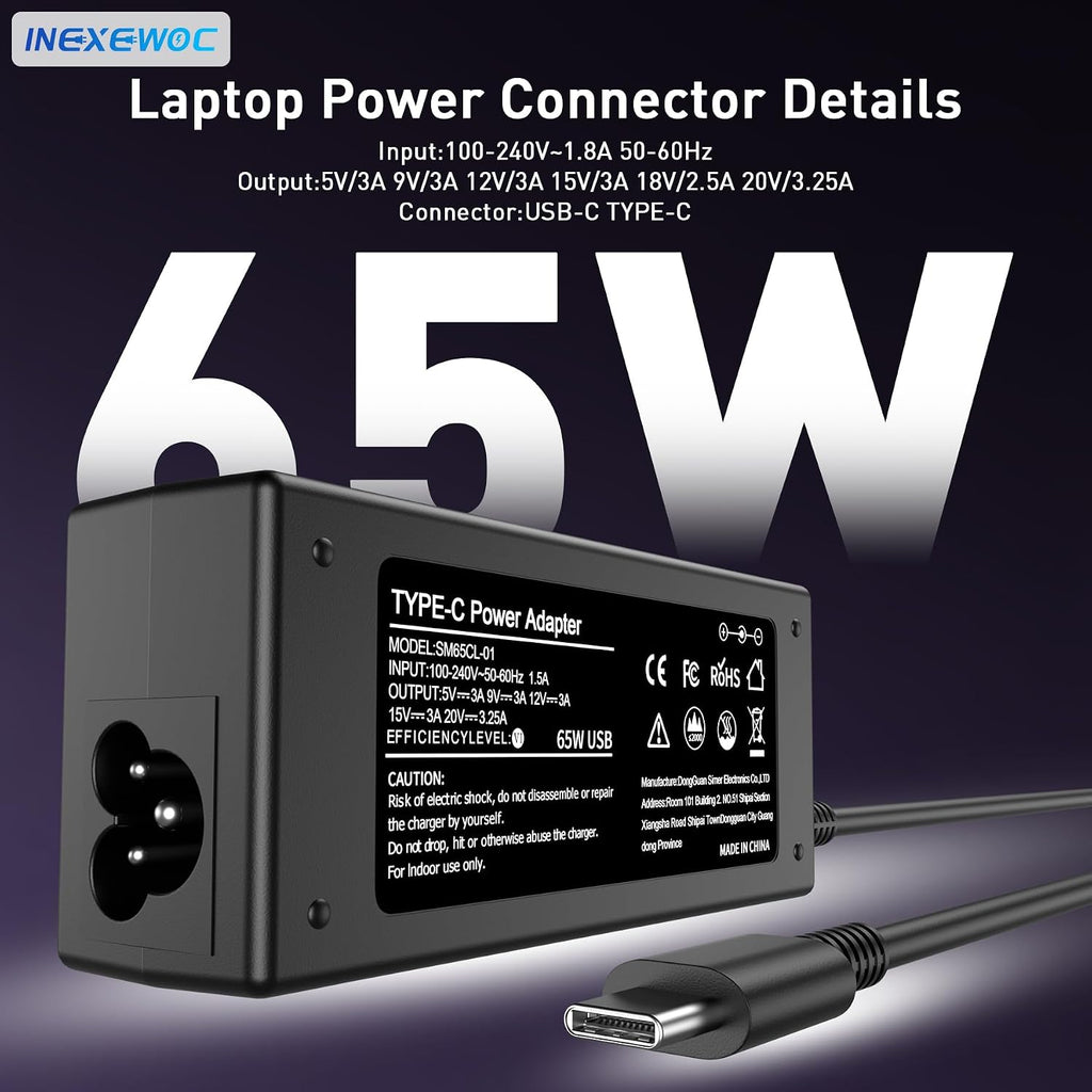 INEXEWOC Cargador universal USB C de 65 W para laptop compatible co...