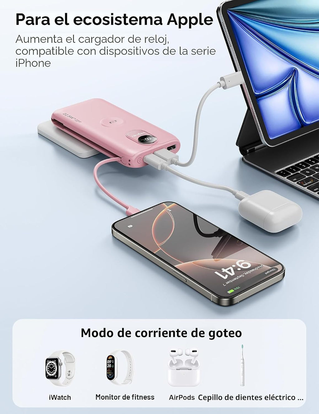 Cargador Portátil XEGNER 10000mAh 20W, Enchufe de Pared, 2 Cables,...