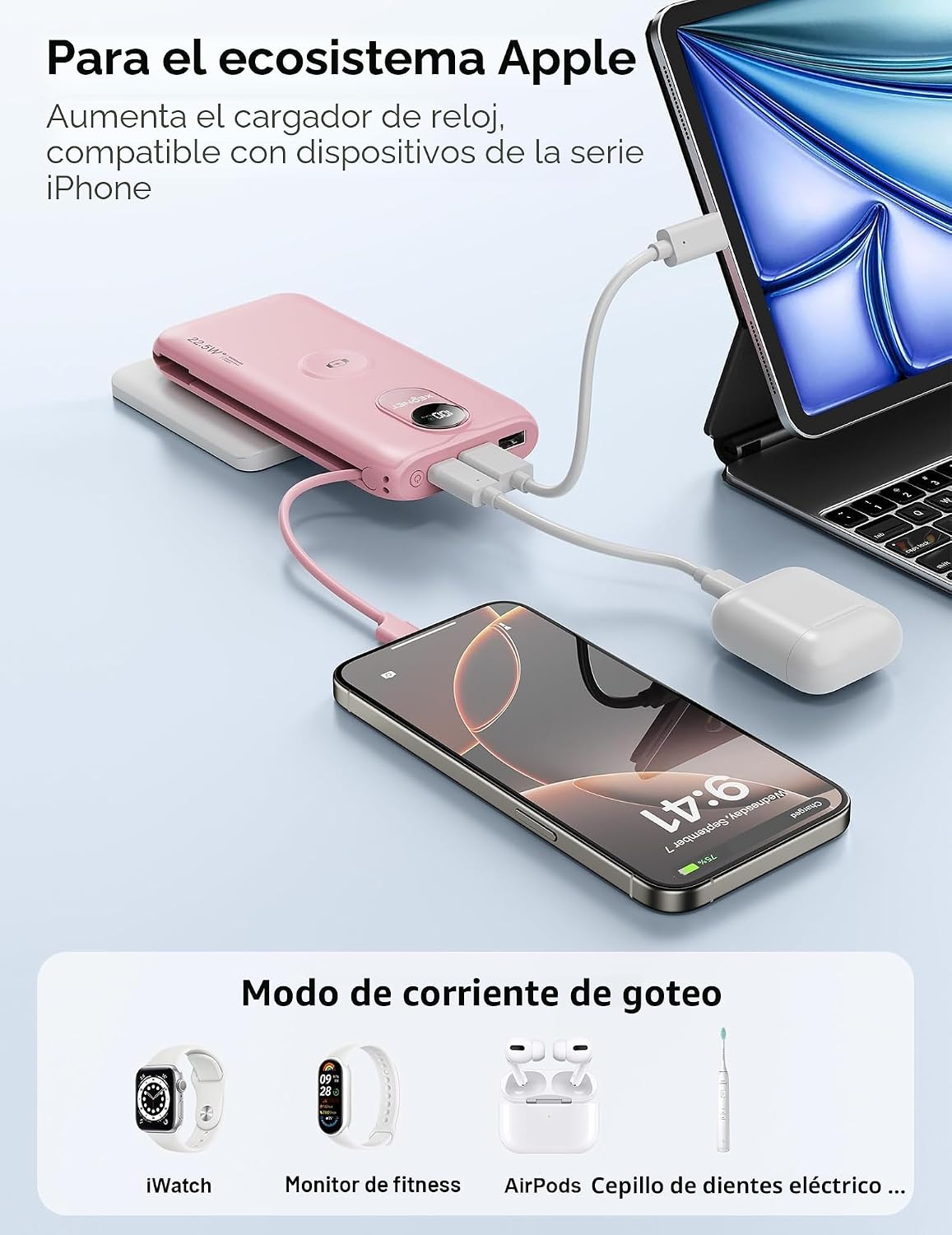 Cargador Portátil XEGNER 10000mAh 20W, Enchufe de Pared, 2 Cables,...