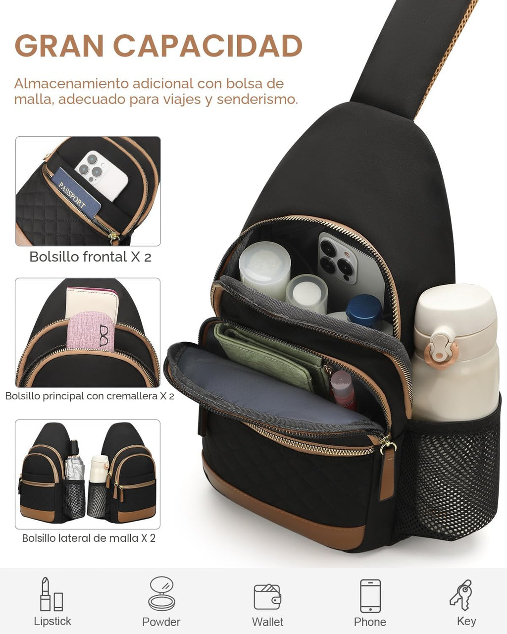 Capolo Bolso bandolera para mujeres y hombres, bolsos cruzados impe...