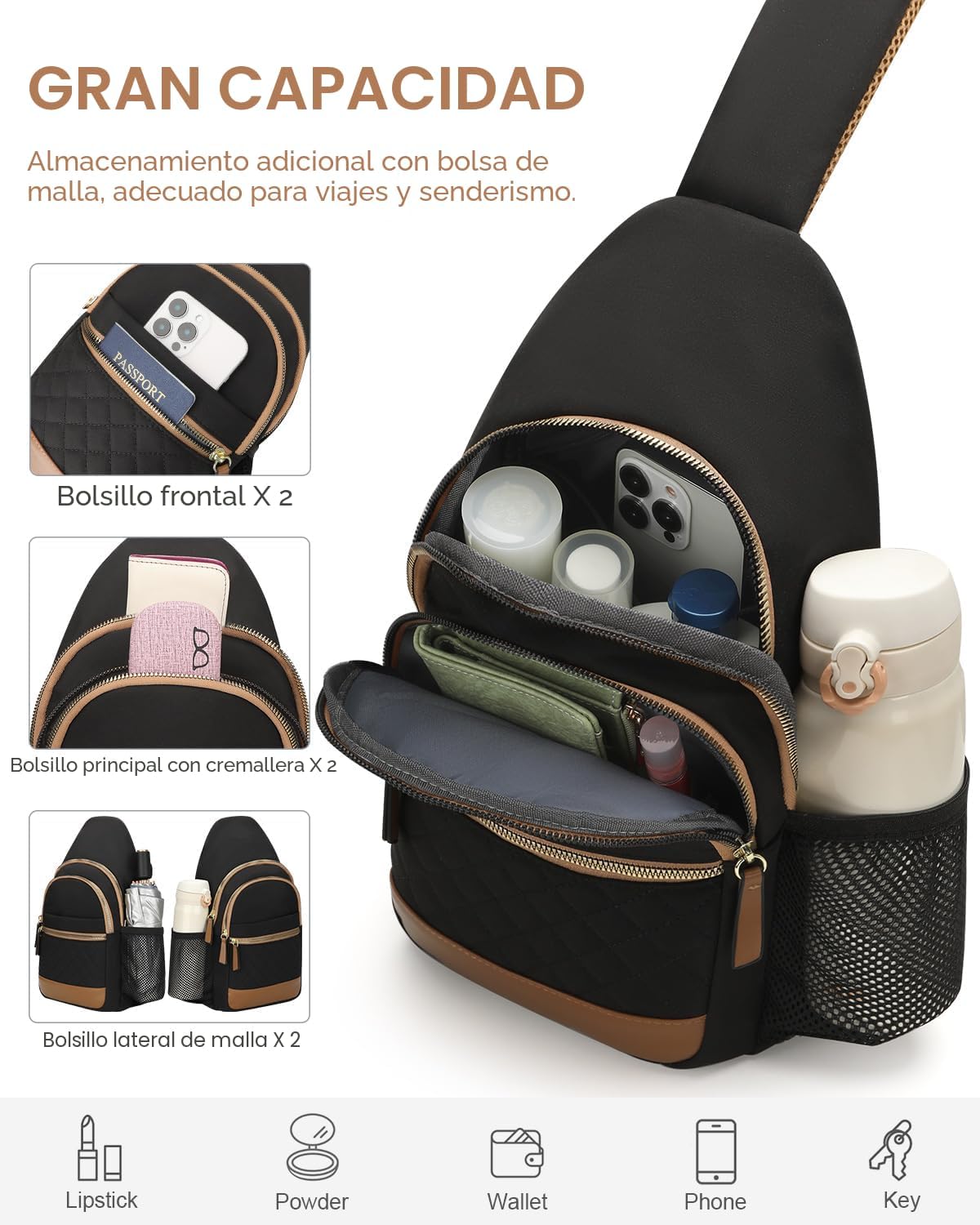 Capolo Bolso bandolera para mujeres y hombres, bolsos cruzados impe...