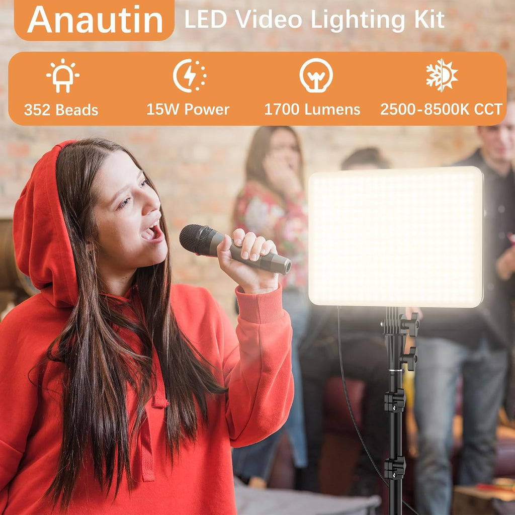Anautin - Paquete de 2 luces LED de video, iluminación de fotografí...