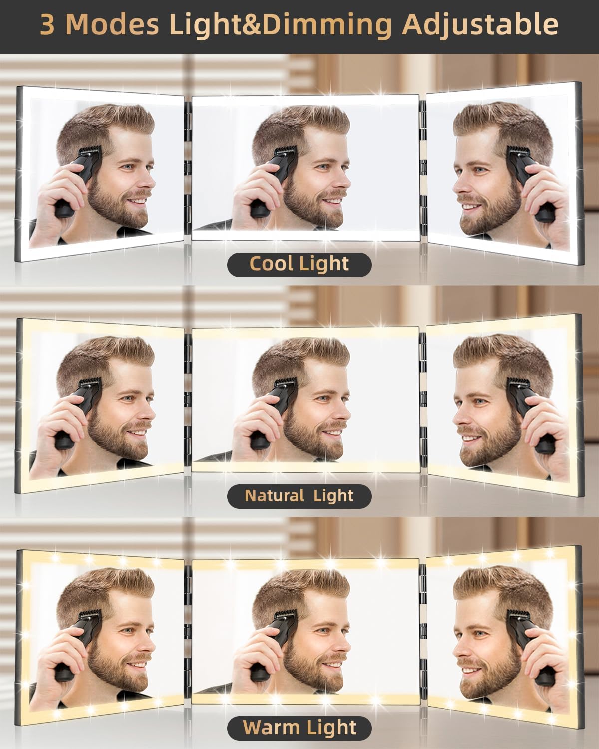 XIGETRAIL Espejo recargable de 3 vías para corte de pelo automático...